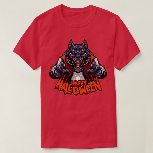 Creepy Werewolf Happy Halloween T-Shirt (Design Front)