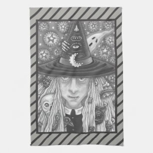 CREEPY WITCH EVIL EYE HALLOWEEN GOTH KITCHEN TOWEL