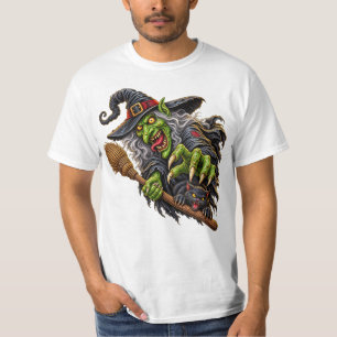 CREEPY WITCH with BROOM and BLACK CAT T-Shirt