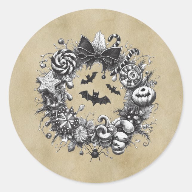Creepy Wreath Classic Round Sticker (Front)