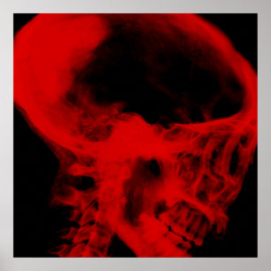 Creepy X-Ray Skull (Black & Red) Poster