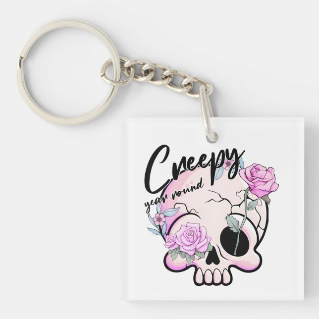 Creepy Year Round Skull Flora Pastel Key Ring (Front)