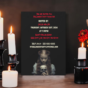 Creepy Young Girl With Skull Halloween Party Invitation