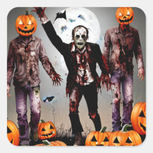 Creepy Zombie and Pumpkin Head  Monsters Square Sticker