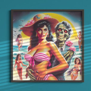 Creepy Zombie Beach Pin-up Poster