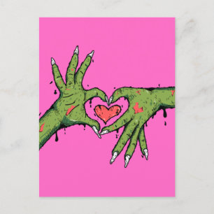 Creepy zombie hands making hearts postcard