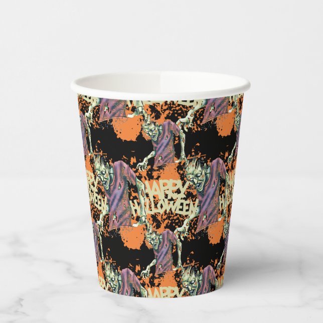 Creepy Zombies Spooky Halloween Party Paper Cups (Left)