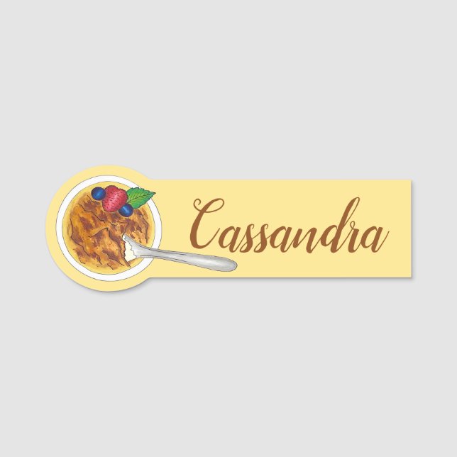 Creme Brulee French Custard Dessert Food Name Tag (Front)