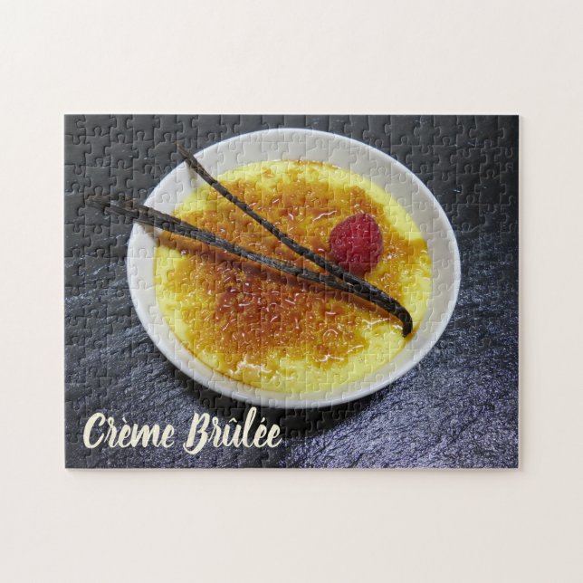 Creme brulee on slate with raspberry and vanilla jigsaw puzzle (Horizontal)