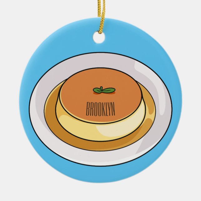 Creme caramel cartoon illustration   ceramic tree decoration (Front)