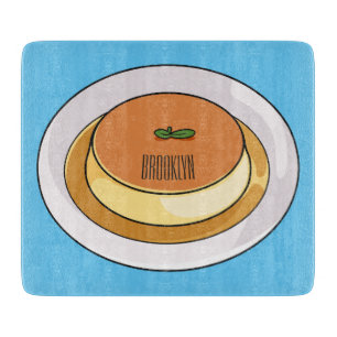 Creme caramel cartoon illustration cutting board