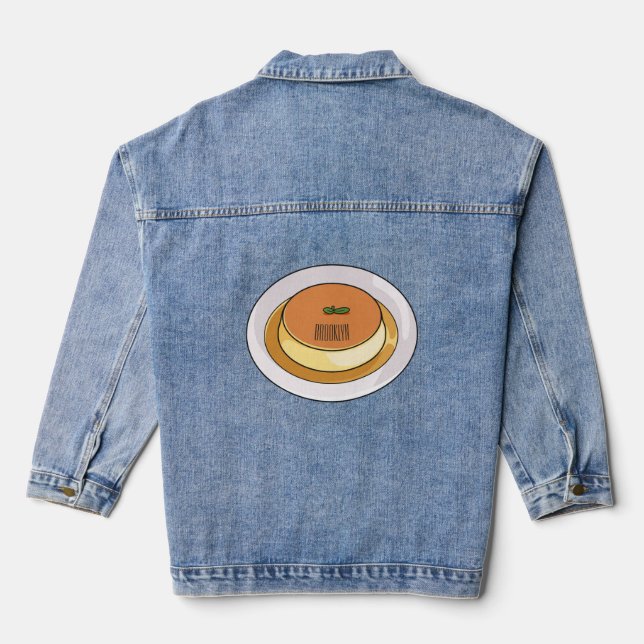 Creme caramel cartoon illustration   denim jacket (Back)