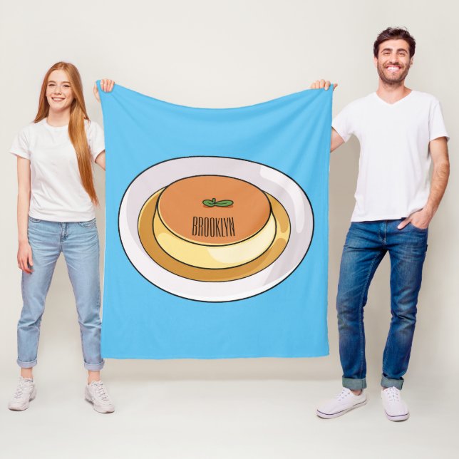 Creme caramel cartoon illustration  fleece blanket (In Situ)
