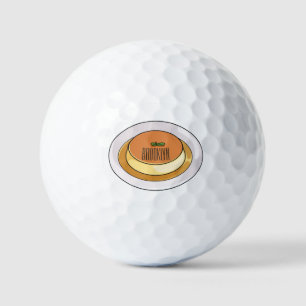 Creme caramel cartoon illustration golf balls