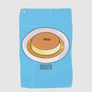 Creme caramel cartoon illustration  golf towel