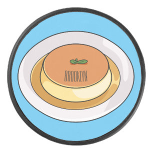 Creme caramel cartoon illustration hockey puck