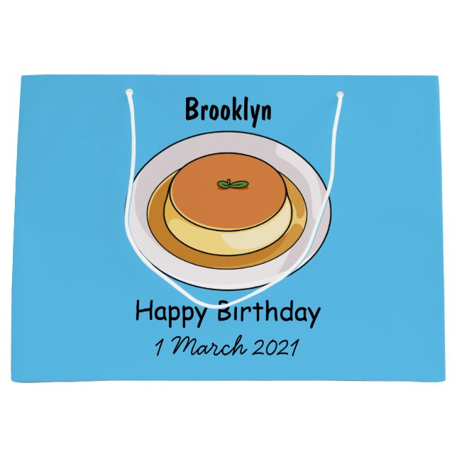 Creme caramel cartoon illustration large gift bag (Front)