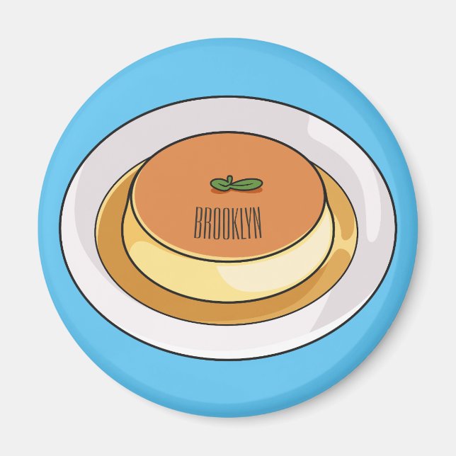 Creme caramel cartoon illustration magnet (Front)