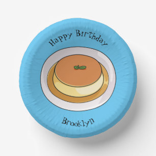 Creme caramel cartoon illustration paper plate