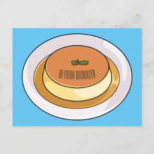 Creme caramel cartoon illustration  postcard
