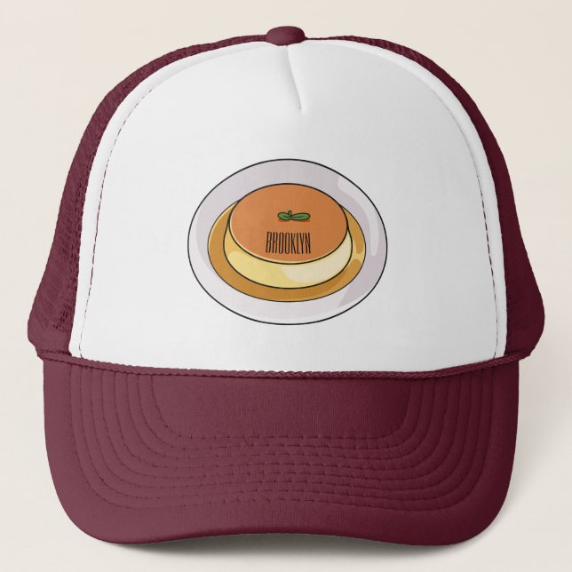 Creme caramel cartoon illustration  trucker hat (Front)