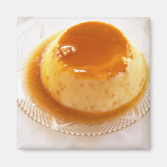 Creme caramel type of pudding with caramel magnet (Front)