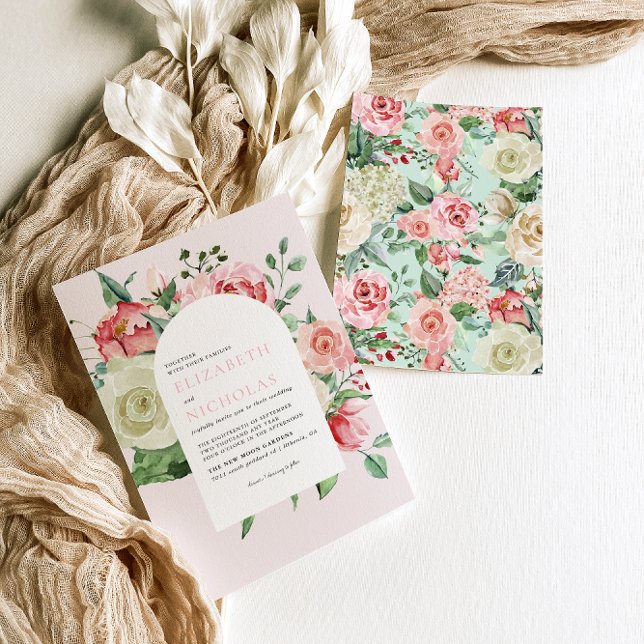 Crème & Rose | Romantic Spring Florals Wedding Invitation (Creator Uploaded)