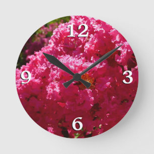 Crepe Myrtle Tree Magenta Floral Round Clock