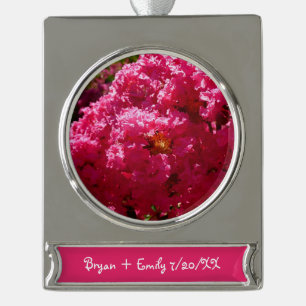Crepe Myrtle Tree Magenta Floral Silver Plated Banner Ornament