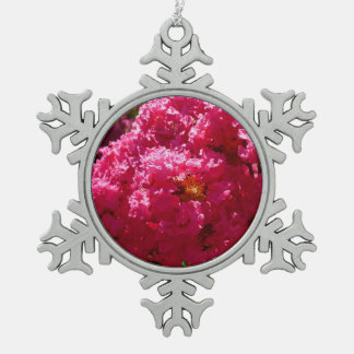 Crepe Myrtle Tree Magenta Floral Snowflake Pewter Christmas Ornament