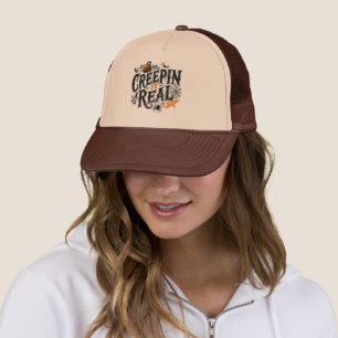 Crepping It Real Halloween Retro Design Trucker Hat