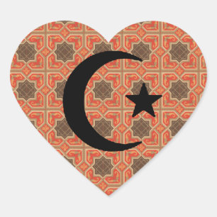 Crescent and Star with Persian Tile Background Heart Sticker