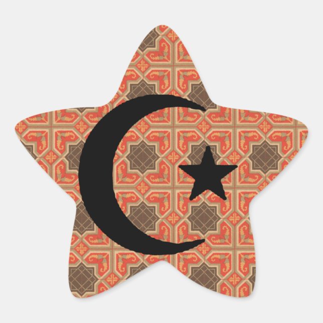 Crescent and Star with Persian Tile Background Sticker (Front)