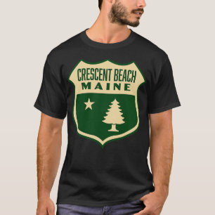 Crescent Beach Maine Retro Pine Tree Shield Tan T-Shirt