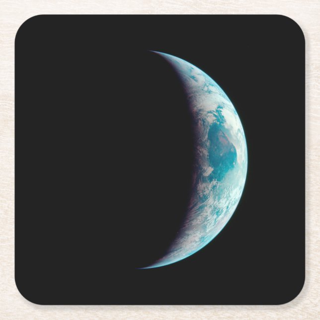 crescent earth planet science space universe geek  square paper coaster (Front)