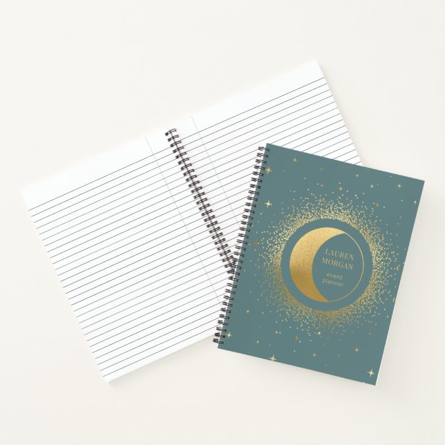 Crescent Gold Moon Personalised Monogram Notebook (Inside)