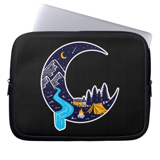 Crescent Moon Adventure Camping Laptop Sleeve (Front)