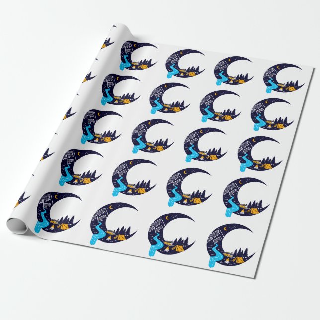 Crescent Moon Adventure Camping Wrapping Paper (Unrolled)