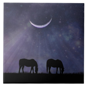 Crescent Moon and Horses Tile