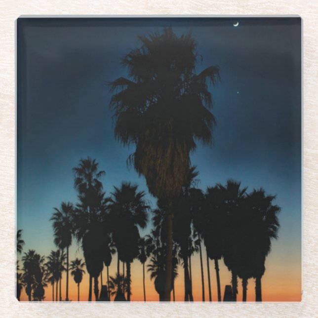Crescent Moon And One Star On Sunset Glass Coaster (Front)