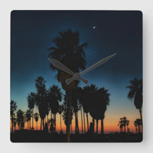 Crescent Moon And One Star On Sunset Square Wall Clock