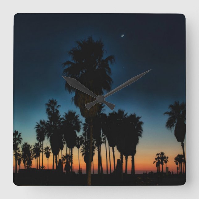 Crescent Moon And One Star On Sunset Square Wall Clock (Front)