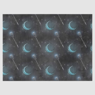 Crescent Moon and Staff on Black Decoupage Tissue Paper