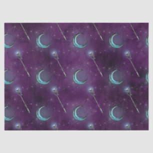 Crescent Moon and Staff on Purple Decoupage Tissue Paper