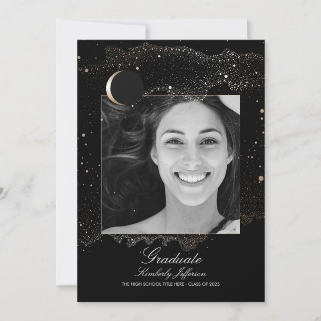 Crescent Moon and Starry Night Photo Graduation Invitation (Front)