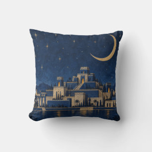 Crescent Moon Blue Riverside Palace Cushion