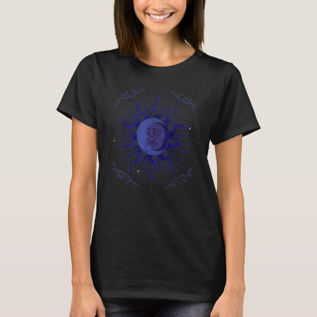 Crescent Moon Boho Aesthetic Moon Sun Astrology T-Shirt (Front)