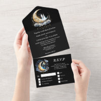 Crescent moon bridal couple silhouette celestial 