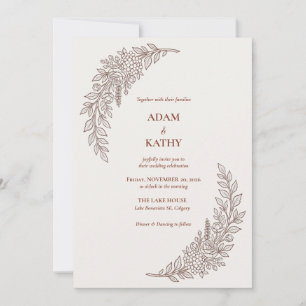 Crescent Moon Brown Floral Wedding Invitation
