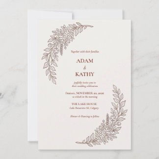 Crescent Moon Brown Floral Wedding Invitation